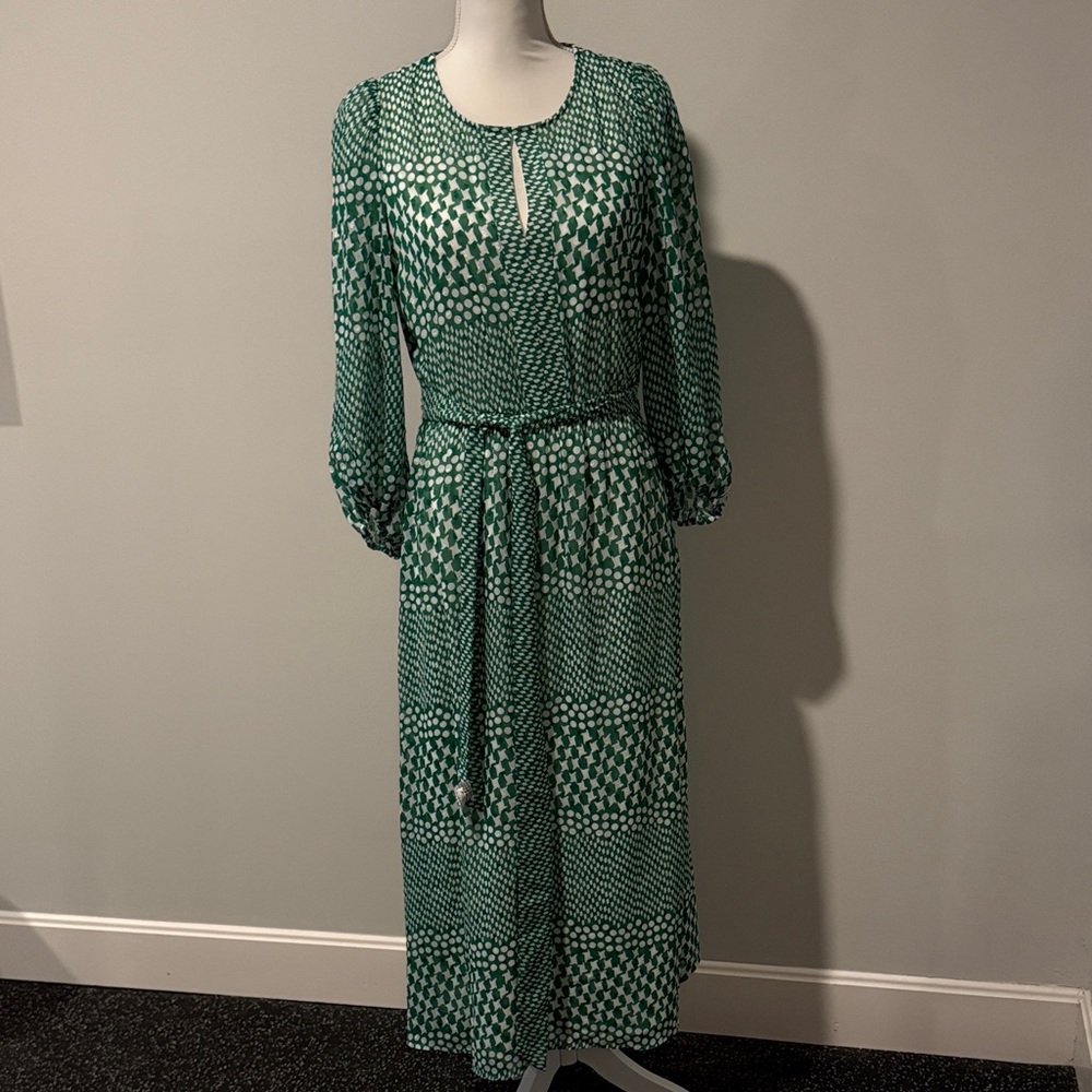 Anne Klein Green Geometric Long Sleeve Dress